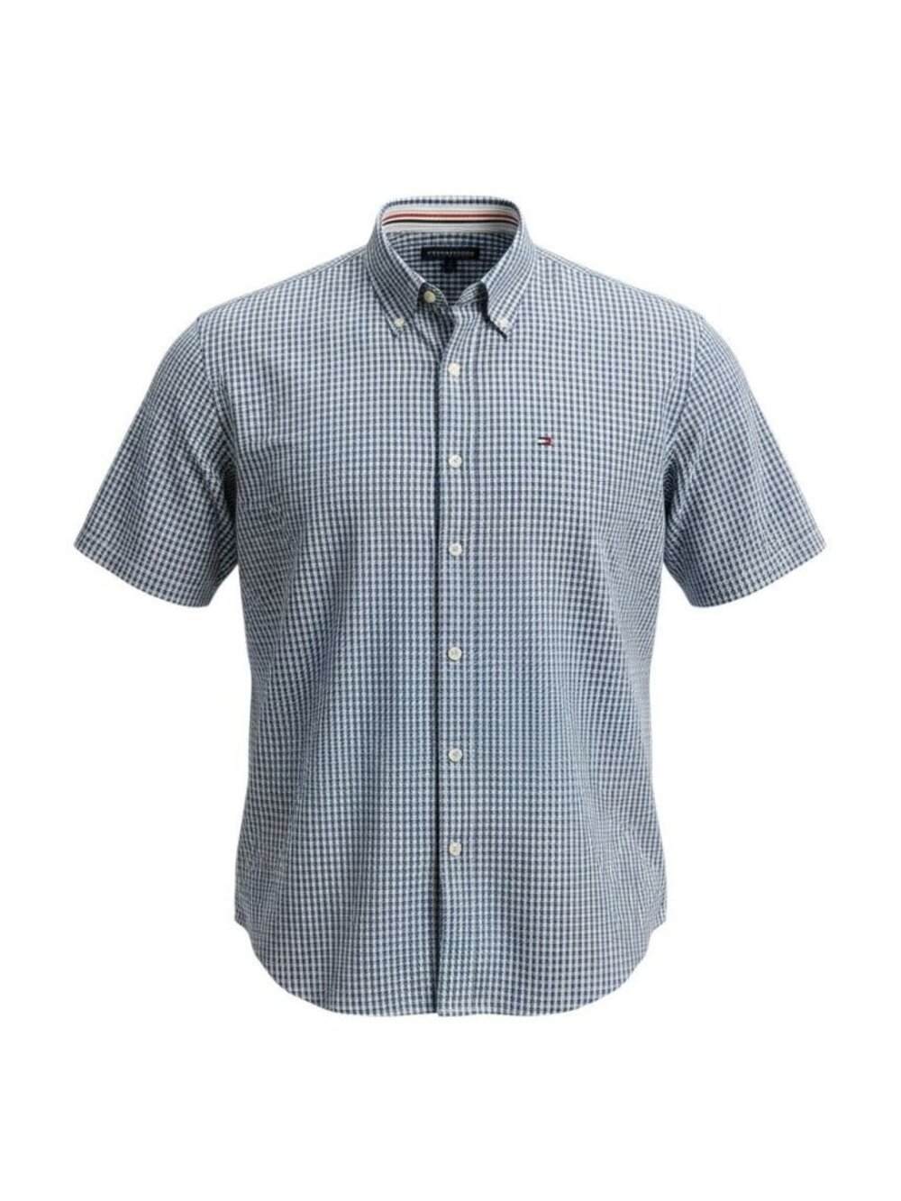 Tommy Hilfiger Mens Blue & White Gingham Check Short Sleeve Button-Up Shirt 3XL